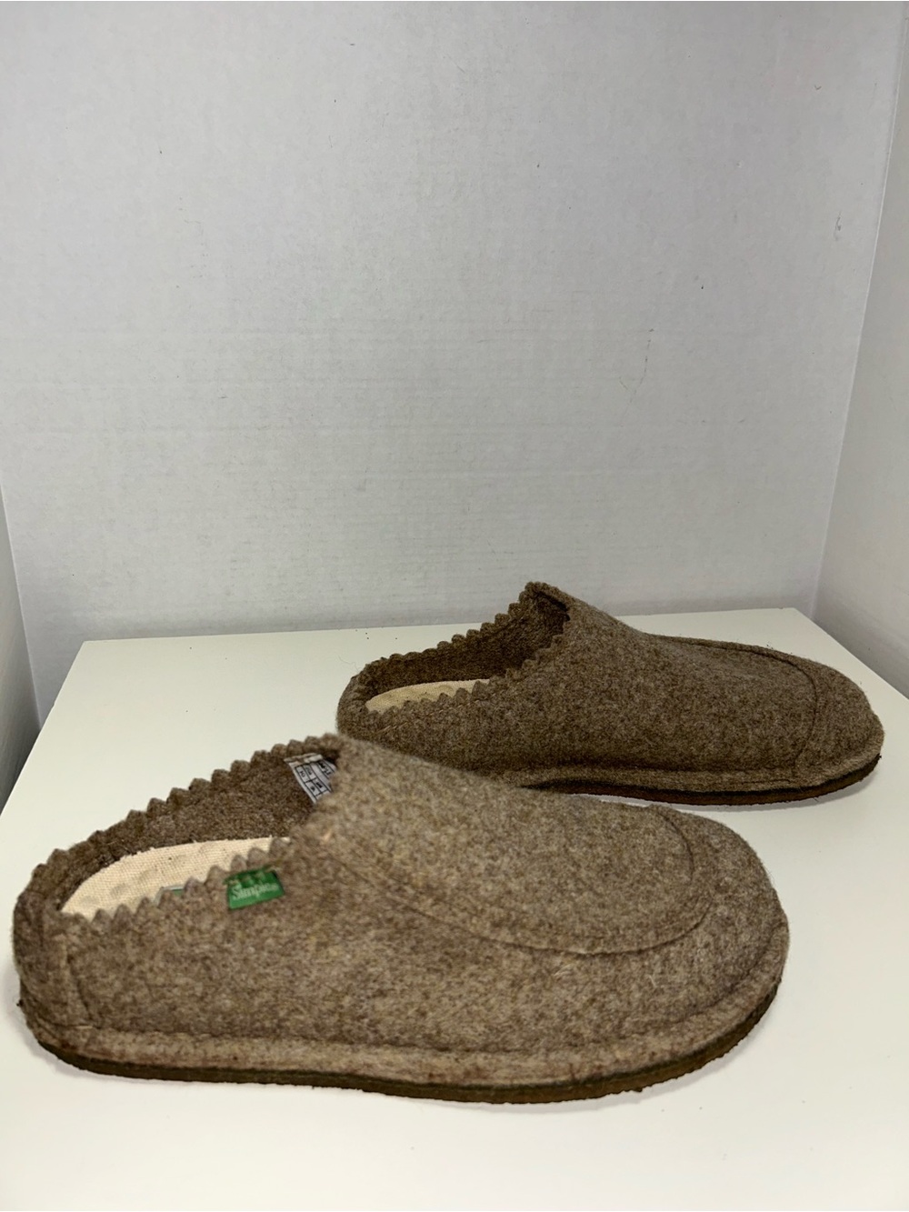 Simple Green Toe Y2K Oatmeal Wool Felt Slip On Clog Slipper